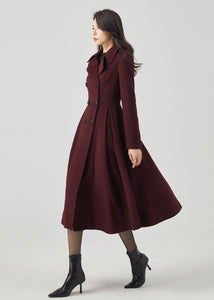 Wool Princess Coat, Double Breasted Wool Coat C3571