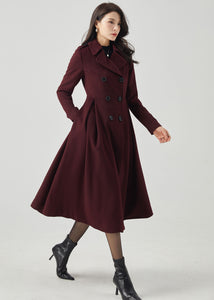 Wool Princess Coat, Double Breasted Wool Coat C3571