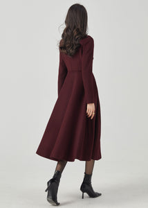Wool Princess Coat, Double Breasted Wool Coat C3571
