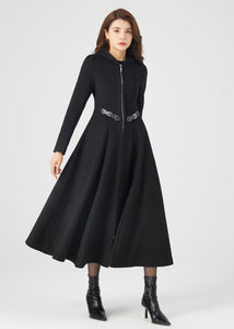 Black Wool Coat, Winter Wool Coat C3675