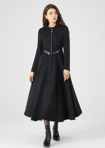 Black Wool Coat, Winter Wool Coat C3675