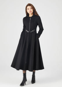 Black Wool Coat, Winter Wool Coat C3675