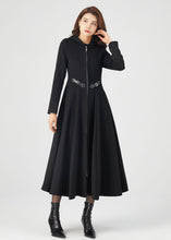 Load image into Gallery viewer, Black Wool Coat, Winter Wool Coat C3675
