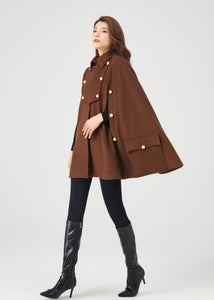 Brown winter wool cape coat women C3685