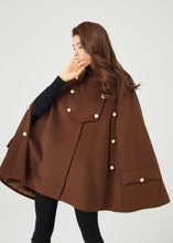 Load image into Gallery viewer, Brown winter wool cape coat women C3685
