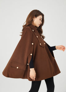 Brown winter wool cape coat women C3685