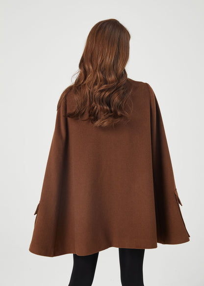 Brown winter wool cape coat women C3685