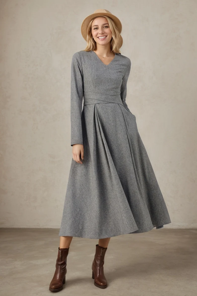 Winter Grey Wool Dress C3679