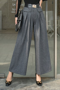 Gray Wool pants, Wide Leg pants, palazzo pants  C2538，Size M #CK2101501