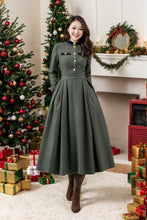 Load image into Gallery viewer, Button front army green winter wool dress C4441
