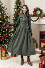 Load image into Gallery viewer, Button front army green winter wool dress C4441
