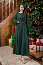 Load image into Gallery viewer, Green maxi winter wool dress women C4443
