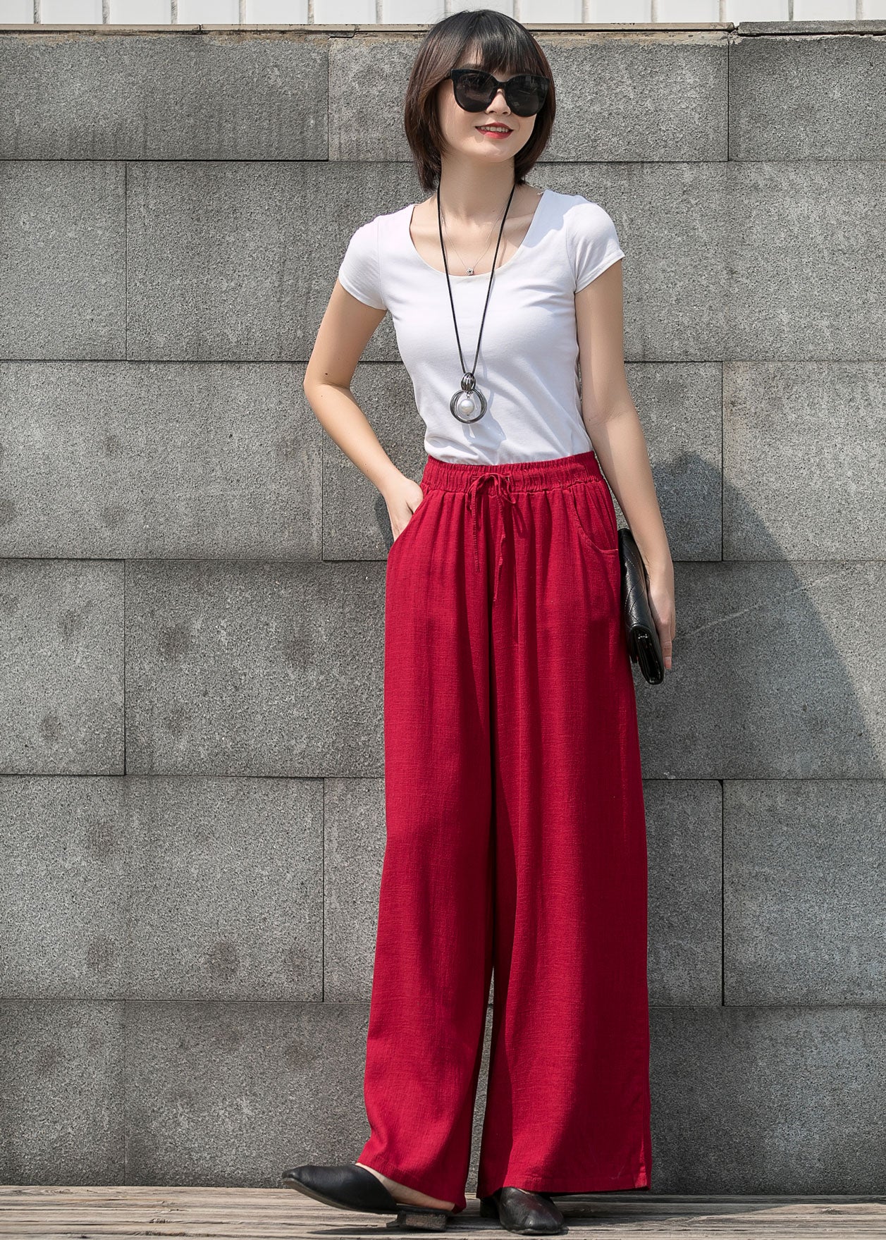 Elastic Waist Drawstring Long Pants C2757