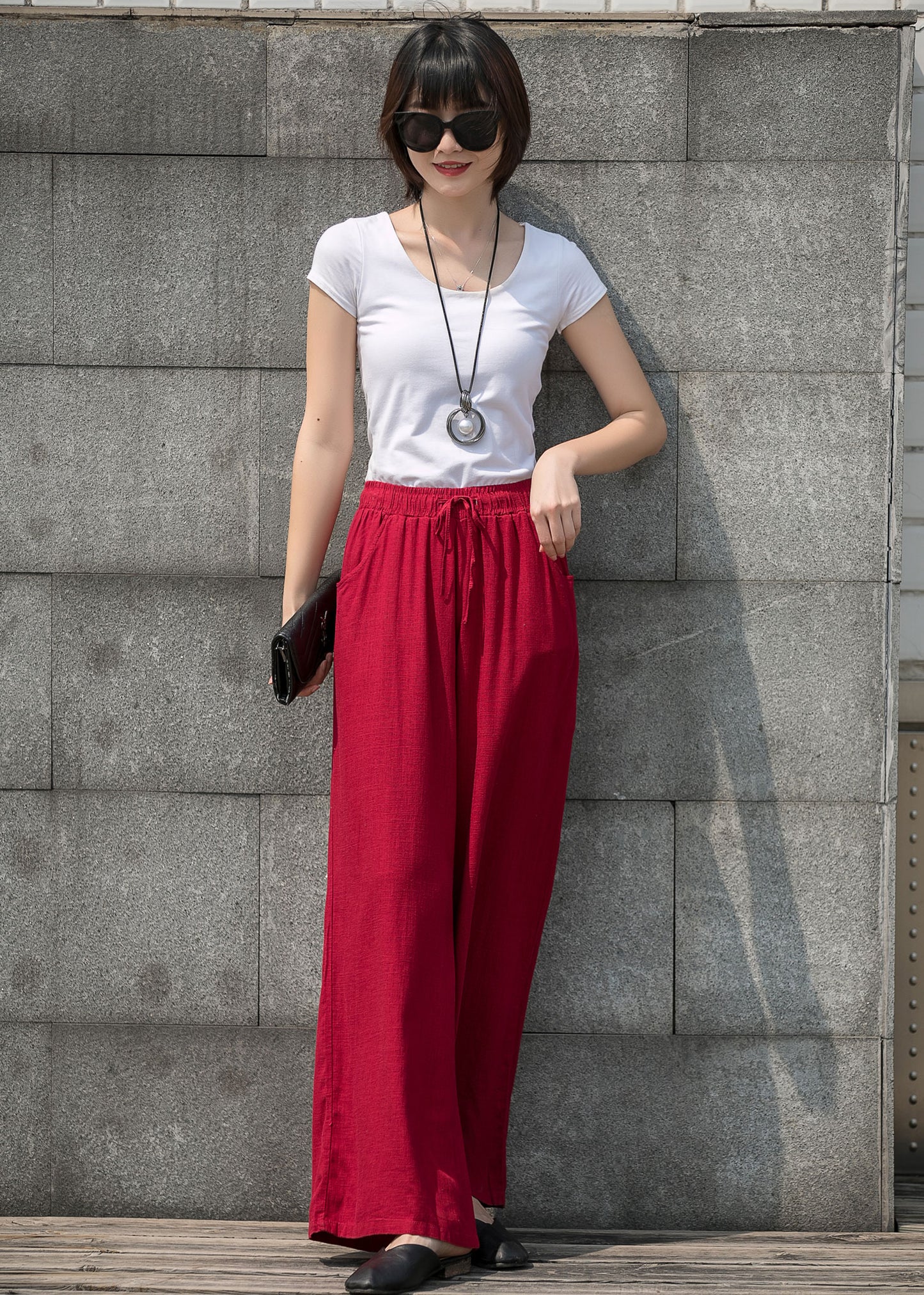 Elastic Waist Drawstring Long Pants C2757