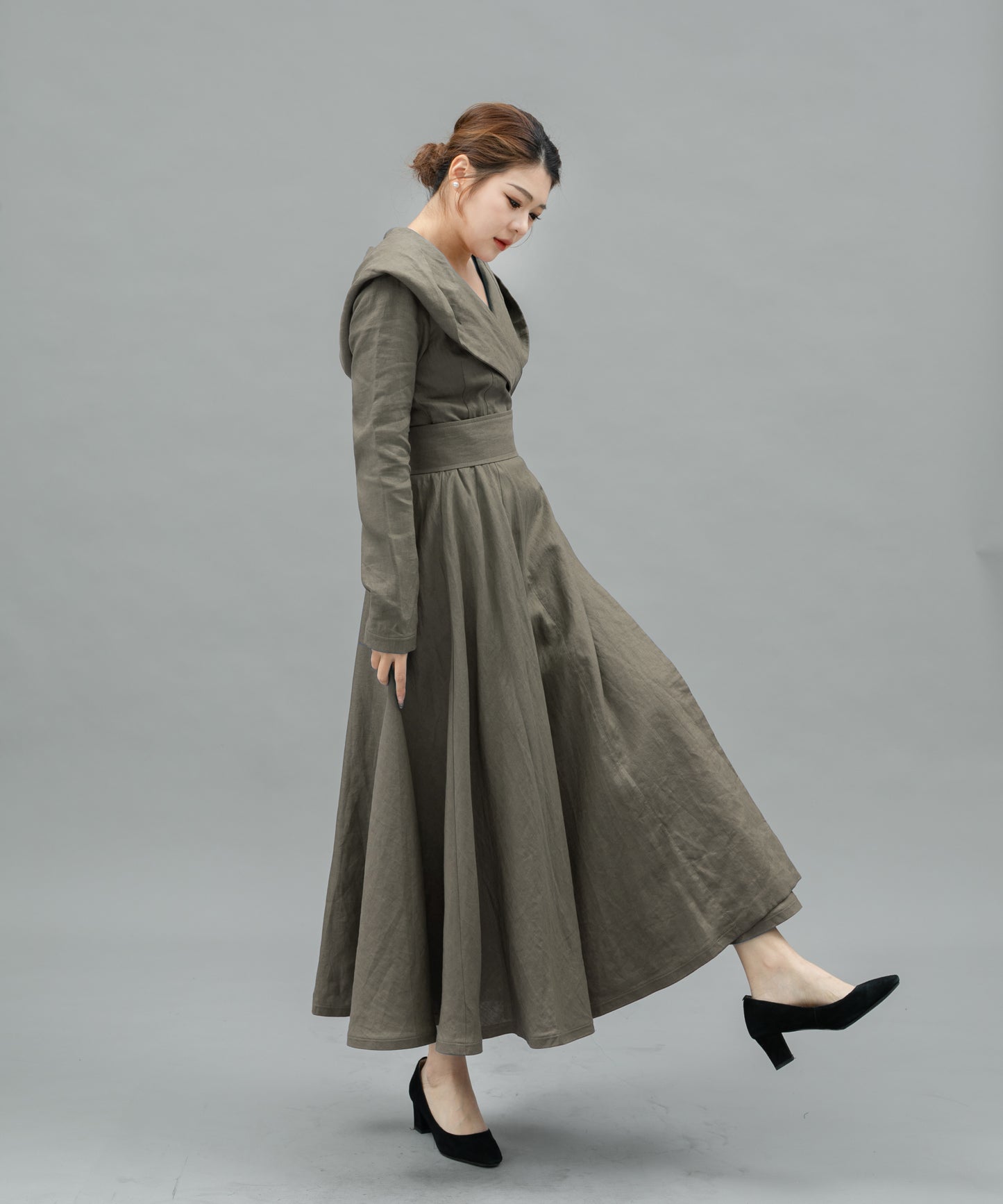 Elegant Hooded Long Linen jackets C5457