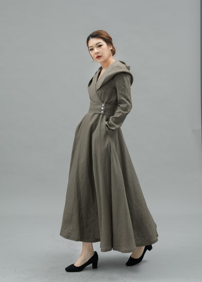 Elegant Hooded Long Linen jackets C5457
