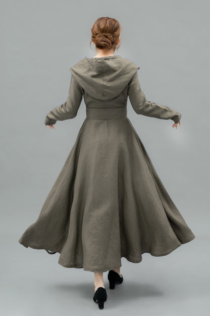 Elegant Hooded Long Linen jackets C5457