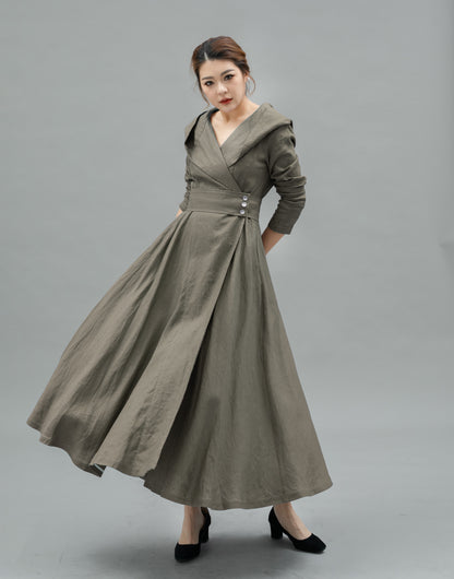 Elegant Hooded Long Linen jackets C5457
