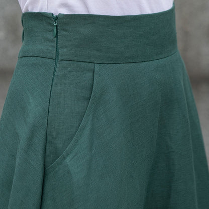 Summer Autumn Women Linen Skirt With Pockets C5145