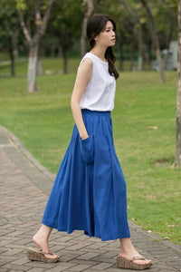 Linen Midi women A-line skirt C4017