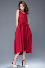 Load image into Gallery viewer, Red linen midi sleeveless loose summer dress C944
