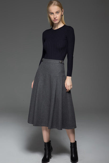 A line gray winter warm wool skirt  C772