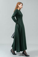 Load image into Gallery viewer, Green maxi winter wool dress women C4443
