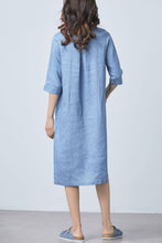 Load image into Gallery viewer, Summer casual blue linen dress C1669
