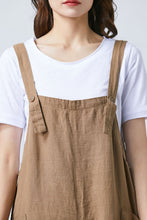 Load image into Gallery viewer, Summer brown casual adjustable linen overalls C1681
