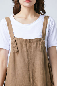 Summer brown casual adjustable linen overalls C1681