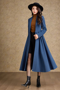 Long Blue Wool Princess Coat C4478