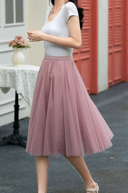 A line skater knee length tulle skirt C5035
