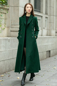 Warm green long trench wool coat C4501