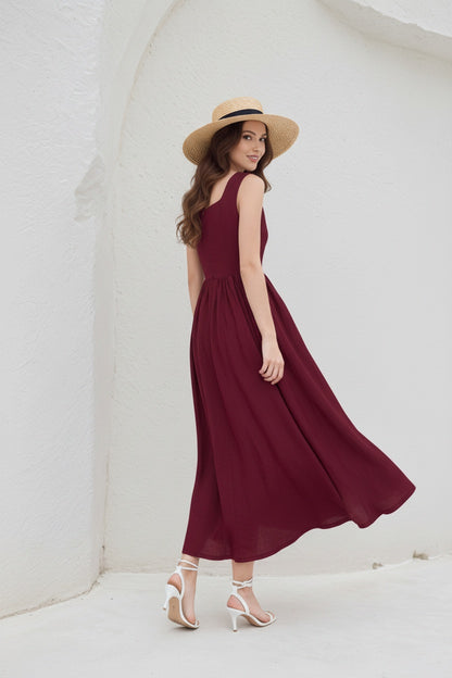 Sleeveless Linen Pinafore Dress C5412