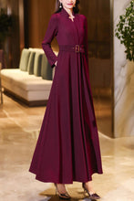 Load image into Gallery viewer, Burgundy women&#39;s v- neck long sleeved dress C4190
