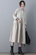 Load image into Gallery viewer, Loose Linen Midi Oversized Long Sleeve A line Dress with Pocket C1848
