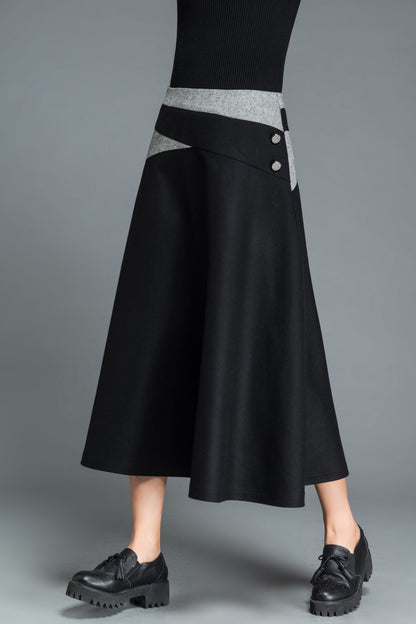 A line black midi wool skirt C1215