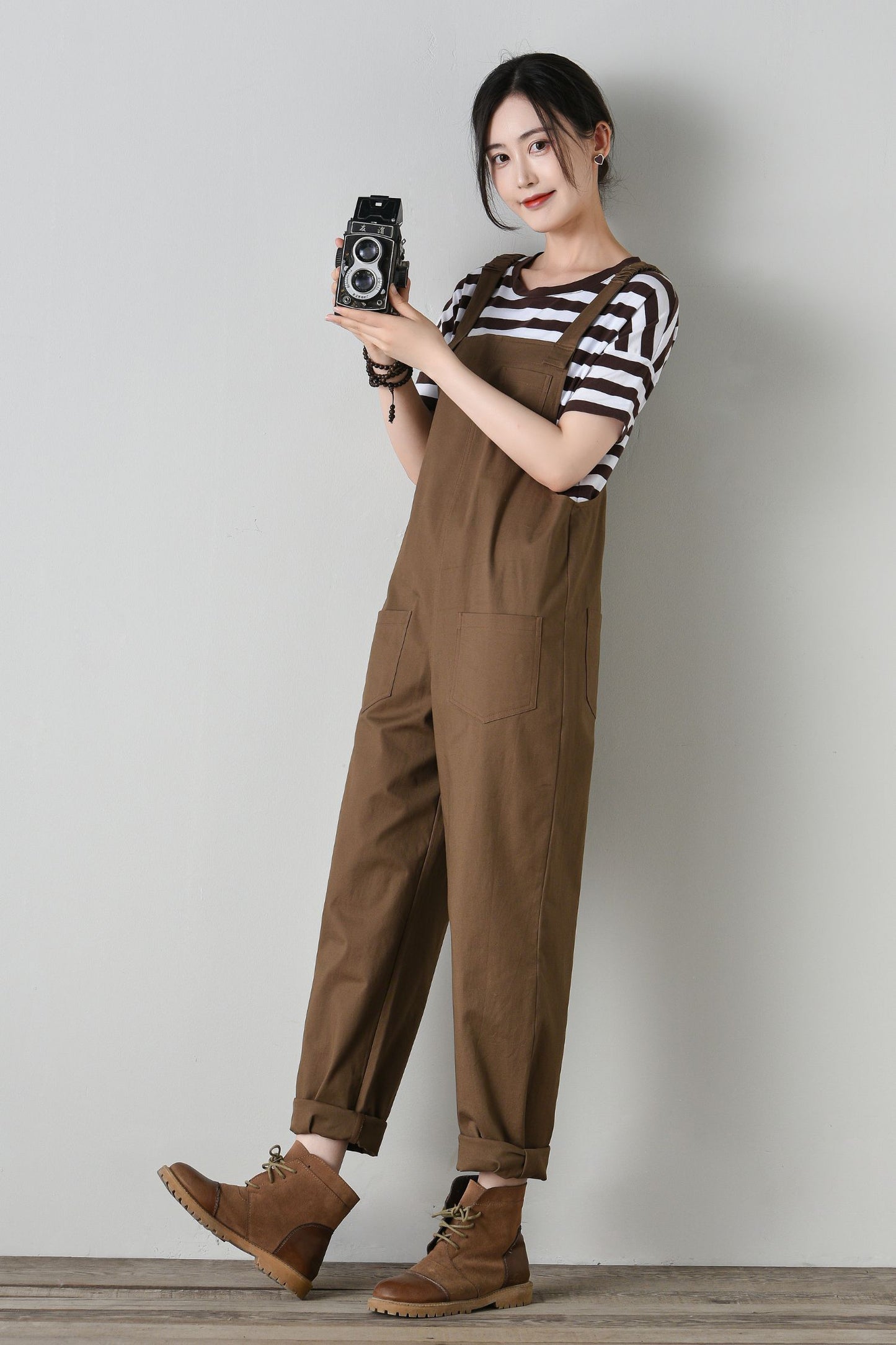 Women's brown cotton overalls C4702