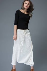 harem White linen hippie pants C822