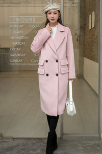 Pink Loose Fitting Wool Coat Women  C2573