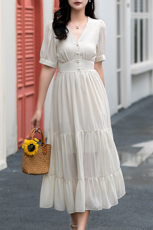 Fit and flare long prom chiffon dress C5038