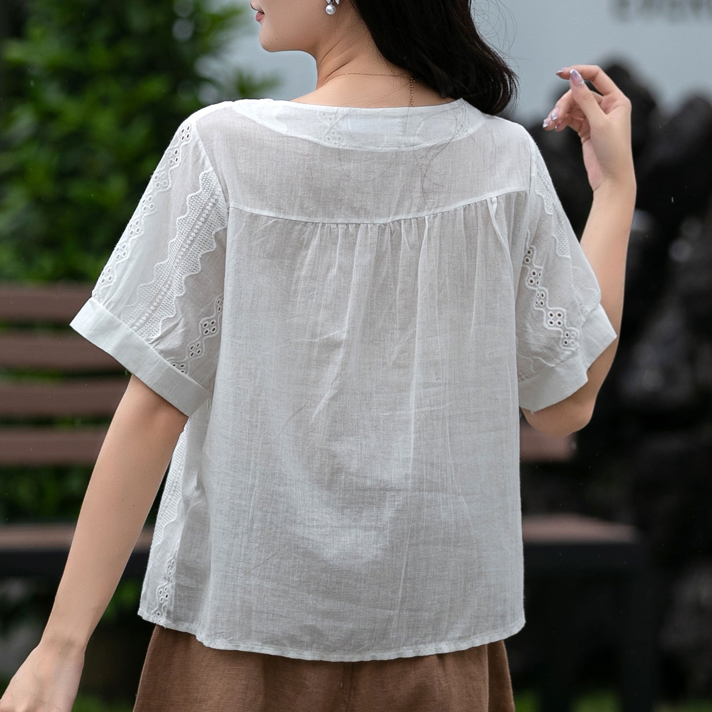 Button front white blouse top C5041