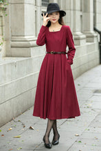 Load image into Gallery viewer, Red classic winter wool dress women C4500
