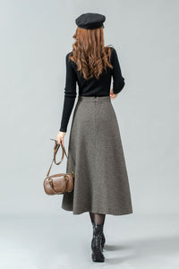 Plaid midi a line wool skirt C4446