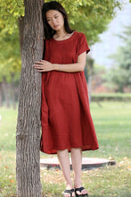 Load image into Gallery viewer, Red linen dress midi dress C283
