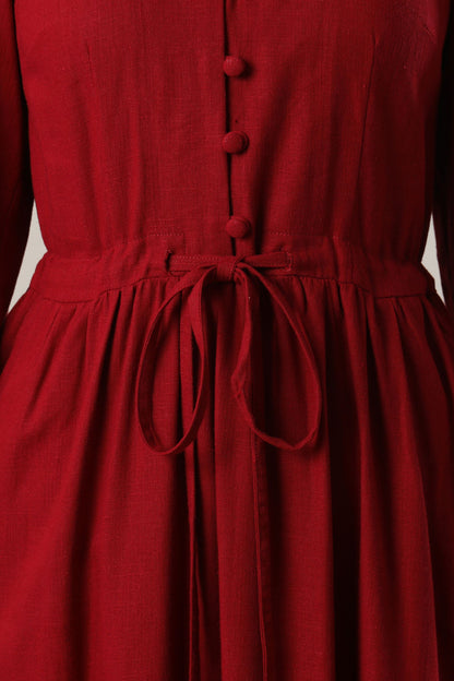 red linen dress with drawstring waist c4775