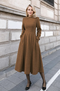 Gray swing long winter wool dress C4442