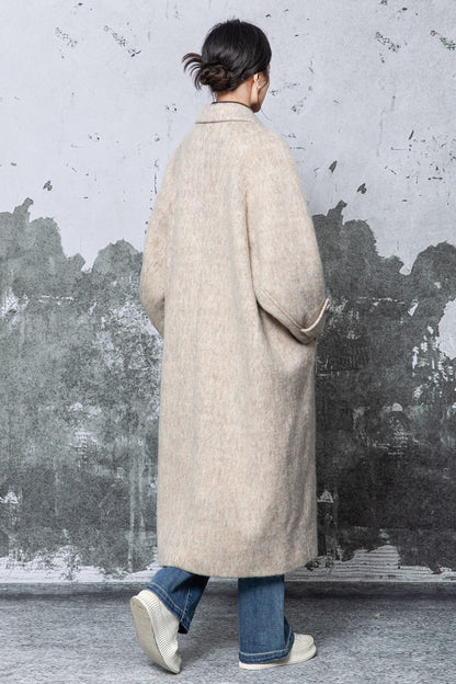 Camel Wool Blend Oversized Coat - Minimalist Long Overcoat c5479