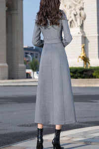 winter long grey wool coat C4149