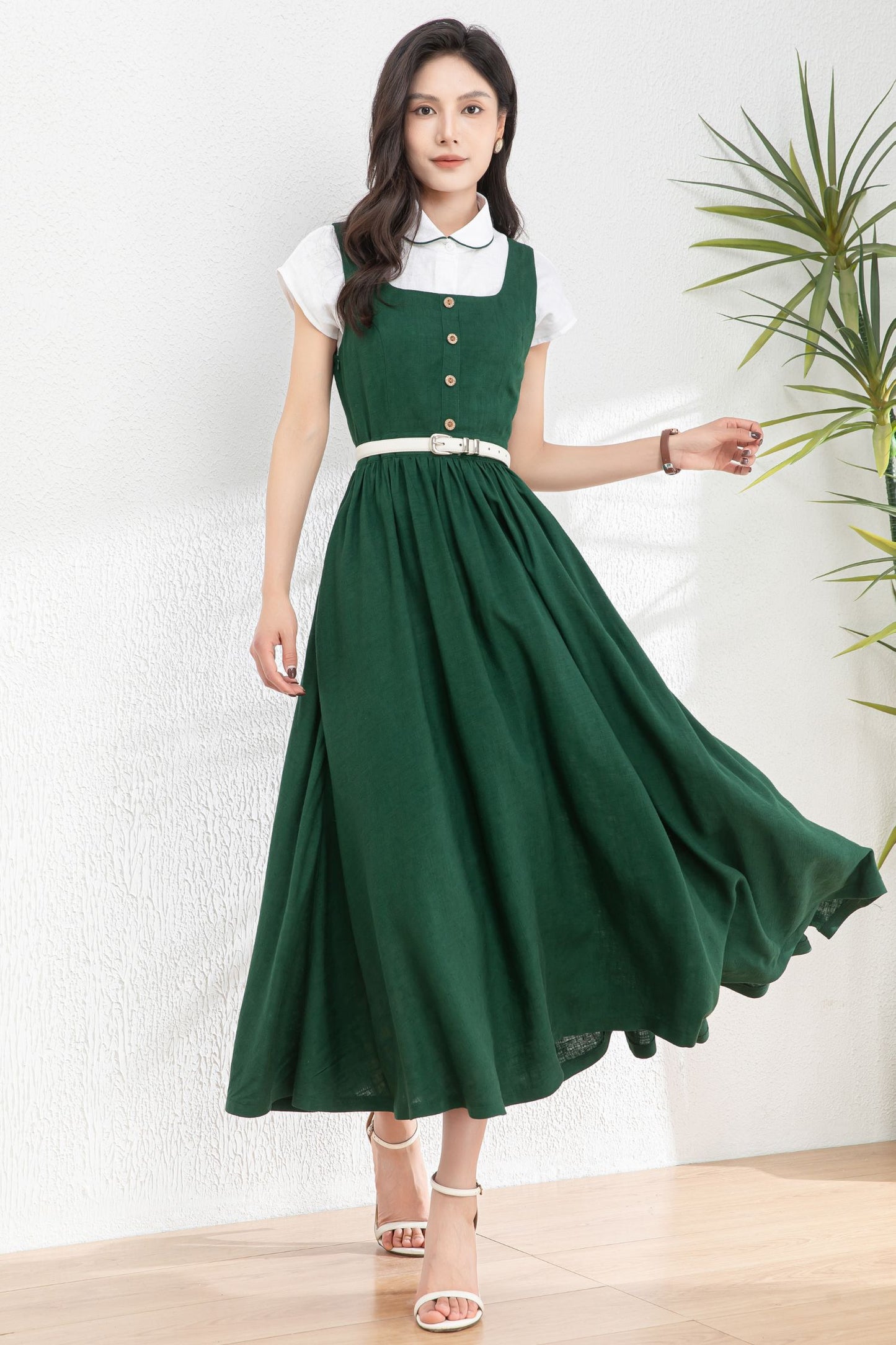Summer Green Linen Pinafore Dress c4983